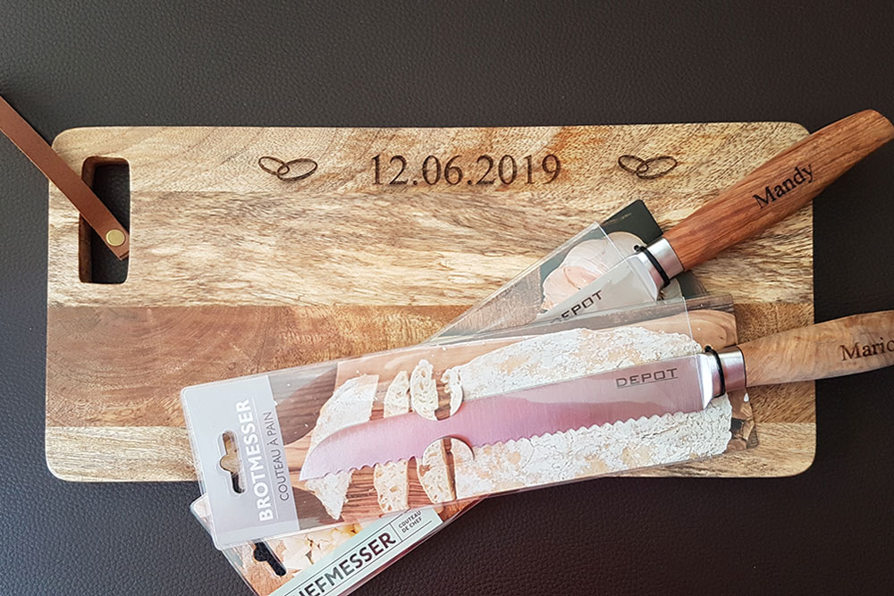 Gravur Werbegeschenke, Holzgravur Werbegeschenke Schneidebrett, Holzgravur